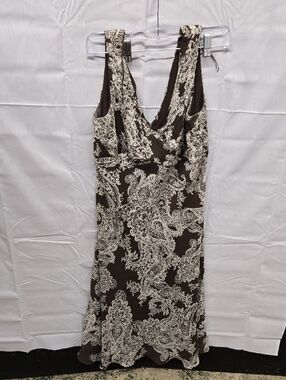 Adriana Papell Brown & Cream Paisley Sleeveless Dress Size 12